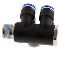 Racor rápido de 4 vías de 10 mm x R3/8'' con rosca macho Latón/PA 66 NBR Giratorio