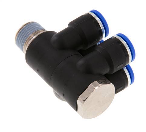 Racor rápido de 4 vías de 10 mm x R3/8'' con rosca macho Latón/PA 66 NBR Giratorio