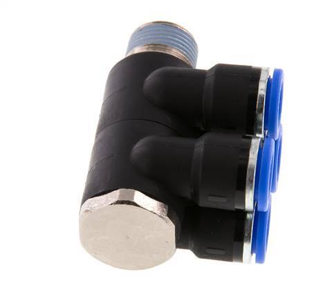Racor rápido de 4 vías de 10 mm x R3/8'' con rosca macho Latón/PA 66 NBR Giratorio