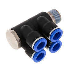 Racor rápido de 4 vías de 10 mm x R3/8'' con rosca macho Latón/PA 66 NBR Giratorio