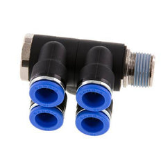 Racor rápido de 4 vías de 10 mm x R3/8'' con rosca macho Latón/PA 66 NBR Giratorio