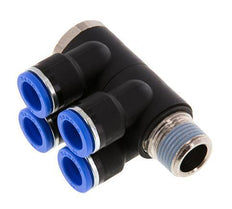 Racor rápido de 4 vías de 10 mm x R3/8'' con rosca macho Latón/PA 66 NBR Giratorio