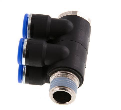 Racor rápido de 4 vías de 10 mm x R3/8'' con rosca macho Latón/PA 66 NBR Giratorio