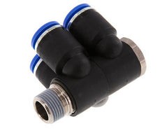 Racor rápido de 4 vías de 12 mm x R3/8'' con rosca macho Latón/PA 66 NBR Giratorio