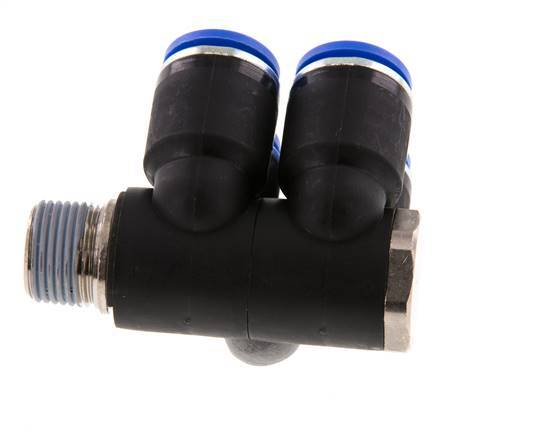 Racor rápido de 4 vías de 12 mm x R3/8'' con rosca macho Latón/PA 66 NBR Giratorio