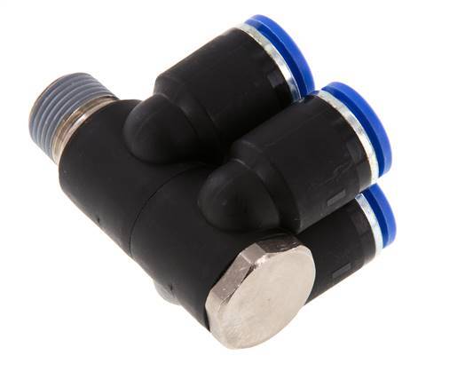 Racor rápido de 4 vías de 12 mm x R3/8'' con rosca macho Latón/PA 66 NBR Giratorio
