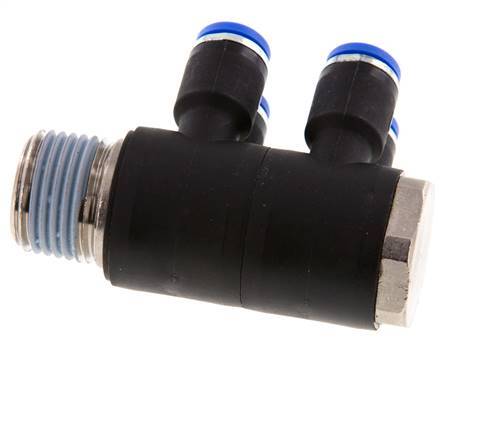 Racor rápido de 4 vías de 8 mm x R1/2'' con rosca macho Latón/PA 66 NBR Giratorio
