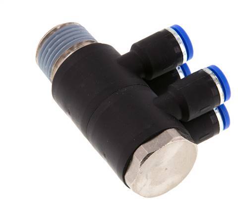 Racor rápido de 4 vías de 8 mm x R1/2'' con rosca macho Latón/PA 66 NBR Giratorio