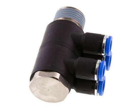 Racor rápido de 4 vías de 8 mm x R1/2'' con rosca macho Latón/PA 66 NBR Giratorio