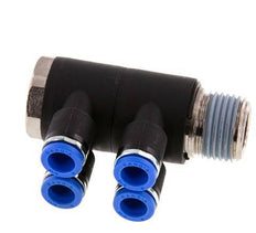 Racor rápido de 4 vías de 8 mm x R1/2'' con rosca macho Latón/PA 66 NBR Giratorio