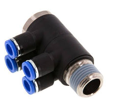 Racor rápido de 4 vías de 8 mm x R1/2'' con rosca macho Latón/PA 66 NBR Giratorio