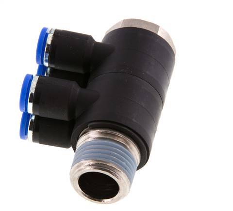 Racor rápido de 4 vías de 8 mm x R1/2'' con rosca macho Latón/PA 66 NBR Giratorio