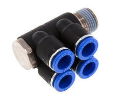 Racor rápido de 4 vías de 12 mm x R1/2'' con rosca macho Latón/PA 66 NBR Giratorio