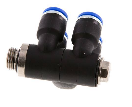 Racor rápido de 4 vías de 6 mm x G1/8'' con rosca macho Latón/PA 66 NBR Giratorio