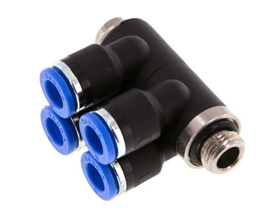 Racor rápido de 4 vías de 6 mm x G1/8'' con rosca macho Latón/PA 66 NBR Giratorio