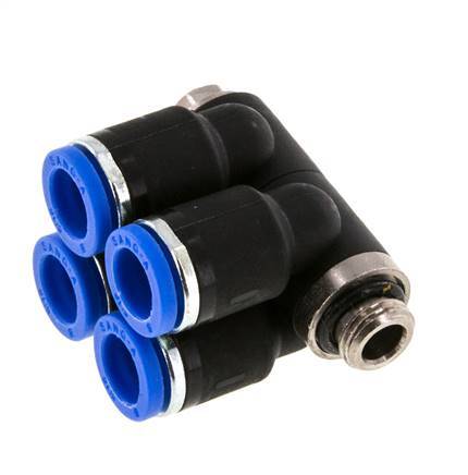 Racor rápido de 4 vías de 8 mm x G1/8'' con rosca macho Latón/PA 66 NBR Giratorio