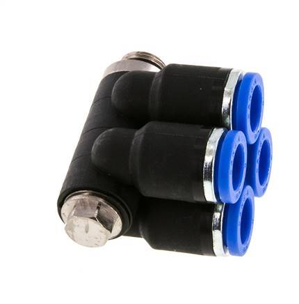 Racor rápido de 4 vías de 8 mm x G1/8'' con rosca macho Latón/PA 66 NBR Giratorio