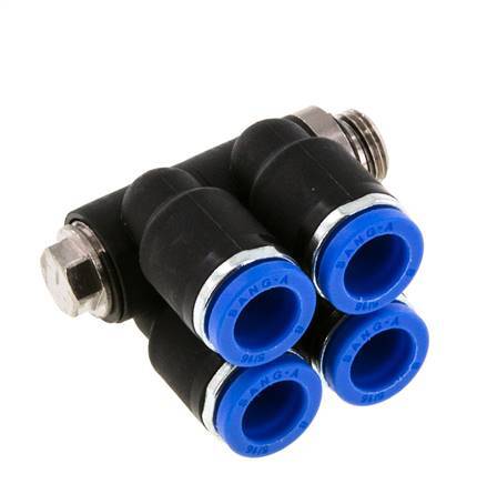 Racor rápido de 4 vías de 8 mm x G1/8'' con rosca macho Latón/PA 66 NBR Giratorio