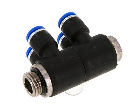 Racor rápido de 4 vías de 6 mm x G1/4'' con rosca macho Latón/PA 66 NBR Giratorio