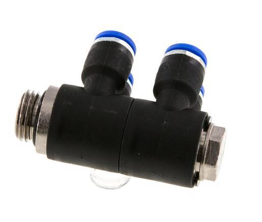 Racor rápido de 4 vías de 6 mm x G1/4'' con rosca macho Latón/PA 66 NBR Giratorio