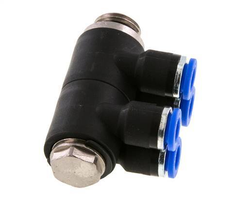 Racor rápido de 4 vías de 6 mm x G1/4'' con rosca macho Latón/PA 66 NBR Giratorio
