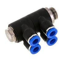 Racor rápido de 4 vías de 6 mm x G1/4'' con rosca macho Latón/PA 66 NBR Giratorio