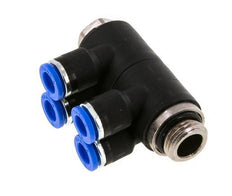 Racor rápido de 4 vías de 6 mm x G1/4'' con rosca macho Latón/PA 66 NBR Giratorio