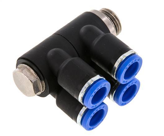 Racor rápido de 4 vías de 8 mm x G1/4'' con rosca macho Latón/PA 66 NBR Giratorio