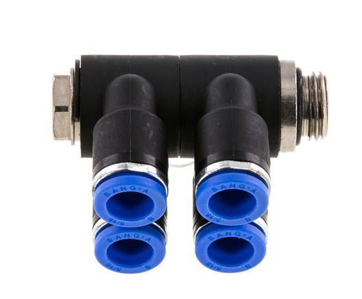 Racor rápido de 4 vías de 8 mm x G1/4'' con rosca macho Latón/PA 66 NBR Giratorio