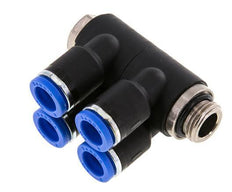 Racor rápido de 4 vías de 8 mm x G1/4'' con rosca macho Latón/PA 66 NBR Giratorio