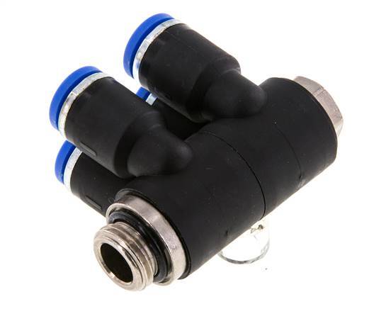 Racor rápido de 4 vías de 8 mm x G1/4'' con rosca macho Latón/PA 66 NBR Giratorio