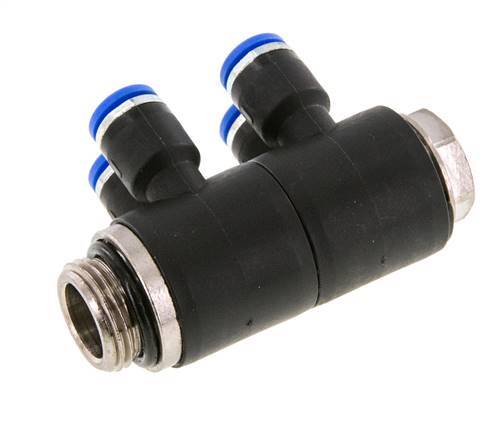 Racor rápido de 4 vías de 6 mm x G3/8'' con rosca macho Latón/PA 66 NBR Giratorio