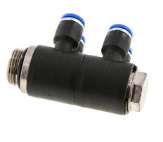 Racor rápido de 4 vías de 6 mm x G3/8'' con rosca macho Latón/PA 66 NBR Giratorio