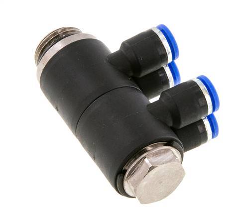 Racor rápido de 4 vías de 6 mm x G3/8'' con rosca macho Latón/PA 66 NBR Giratorio