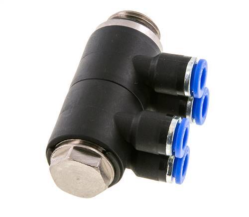 Racor rápido de 4 vías de 6 mm x G3/8'' con rosca macho Latón/PA 66 NBR Giratorio
