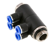 Racor rápido de 4 vías de 6 mm x G3/8'' con rosca macho Latón/PA 66 NBR Giratorio
