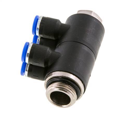 Racor rápido de 4 vías de 6 mm x G3/8'' con rosca macho Latón/PA 66 NBR Giratorio