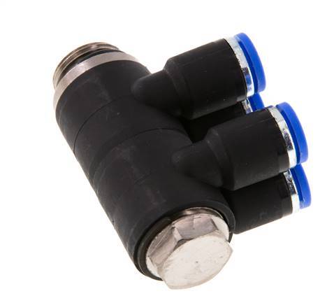 Racor rápido de 4 vías de 8 mm x G3/8'' con rosca macho Latón/PA 66 NBR Giratorio