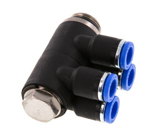 Racor rápido de 4 vías de 8 mm x G3/8'' con rosca macho Latón/PA 66 NBR Giratorio