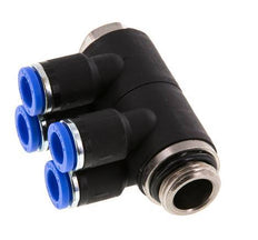 Racor rápido de 4 vías de 8 mm x G3/8'' con rosca macho Latón/PA 66 NBR Giratorio