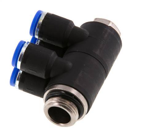 Racor rápido de 4 vías de 8 mm x G3/8'' con rosca macho Latón/PA 66 NBR Giratorio