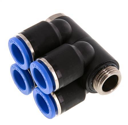 Racor rápido de 4 vías 12mm x G3/8'' con rosca macho Latón/PA 66 NBR Giratorio