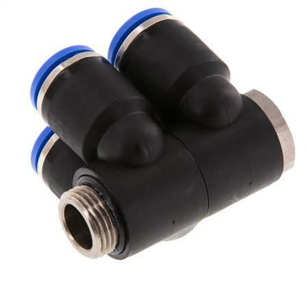 Racor rápido de 4 vías 12mm x G3/8'' con rosca macho Latón/PA 66 NBR Giratorio