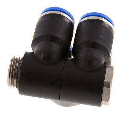 Racor rápido de 4 vías 12mm x G3/8'' con rosca macho Latón/PA 66 NBR Giratorio