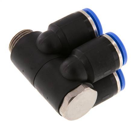 Racor rápido de 4 vías 12mm x G3/8'' con rosca macho Latón/PA 66 NBR Giratorio