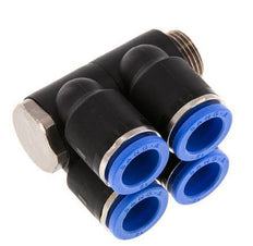 Racor rápido de 4 vías 12mm x G3/8'' con rosca macho Latón/PA 66 NBR Giratorio