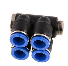 Racor rápido de 4 vías 12mm x G3/8'' con rosca macho Latón/PA 66 NBR Giratorio
