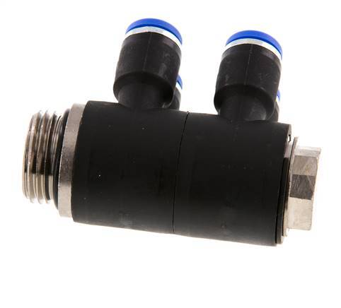Racor rápido de 4 vías de 8 mm x G1/2'' con rosca macho Latón/PA 66 NBR Giratorio