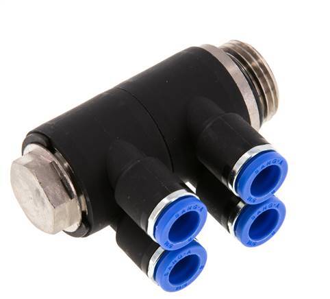 Racor rápido de 4 vías de 8 mm x G1/2'' con rosca macho Latón/PA 66 NBR Giratorio