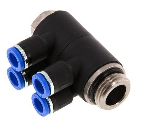 Racor rápido de 4 vías de 8 mm x G1/2'' con rosca macho Latón/PA 66 NBR Giratorio